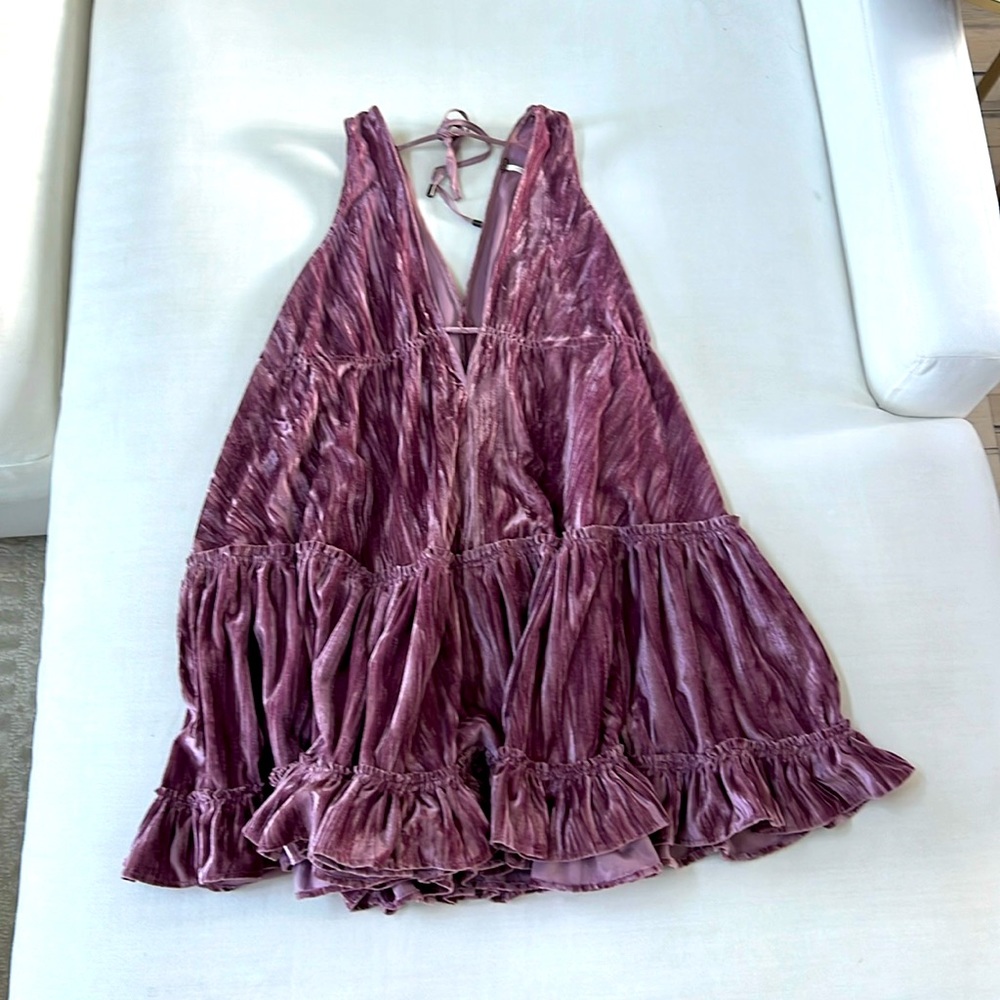 Free People purple velvet frill dress Large